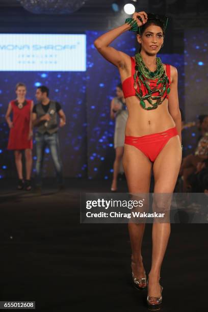 Model walks the runway at the Mona Shroff show during India Intimate Fashion Week 2017 at Hotel Leela on March 18, 2017 in Mumbai, India.