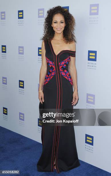 Actress Sherri Saum arrives at the Human Rights Campaign's 2017 Los Angeles Gala Dinner at JW Marriott Los Angeles at L.A. LIVE on March 18, 2017 in...