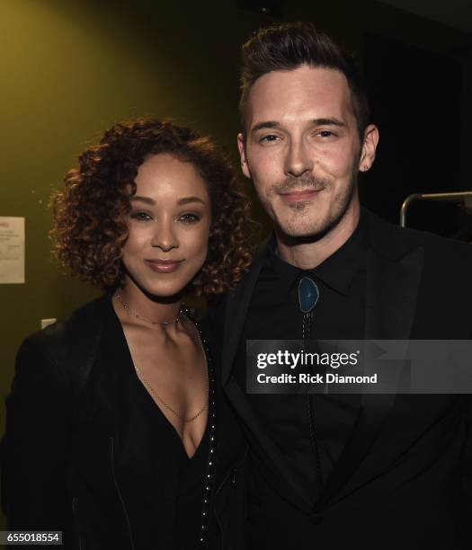 Chaley Rose and Sam Palladio backstage during Band Together: Classic Songs From Music City presented by Musicians Corner at City Winery Nashville on...