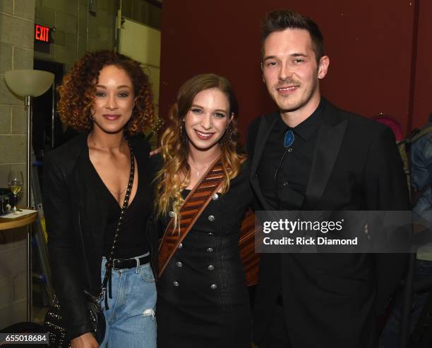 Chaley Rose, Olivia Lane and Sam Palladio backstage during Band Together: Classic Songs From Music City presented by Musicians Corner at City Winery...