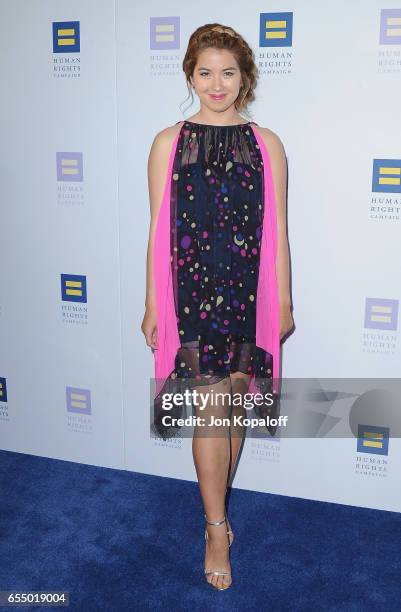Actress Nichole Bloom arrives at the Human Rights Campaign's 2017 Los Angeles Gala Dinner at JW Marriott Los Angeles at L.A. LIVE on March 18, 2017...