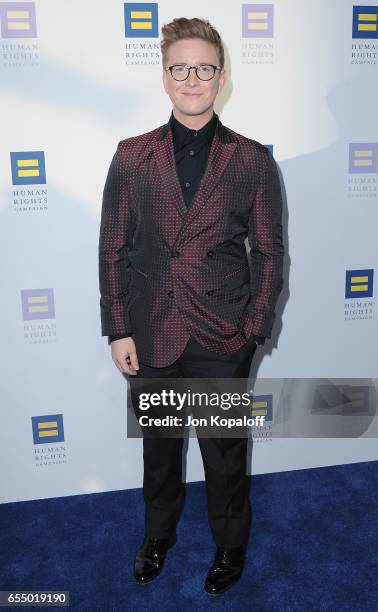 Tyler Oakley arrives at the Human Rights Campaign's 2017 Los Angeles Gala Dinner at JW Marriott Los Angeles at L.A. LIVE on March 18, 2017 in Los...