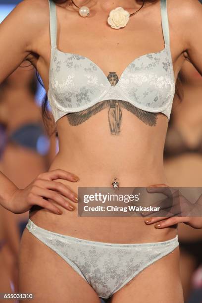 Model walks the runway at the Triumph International show during India Intimate Fashion Week 2017 at Hotel Leela on March 18, 2017 in Mumbai, India.