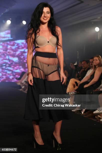 Model walks the runway at the Triumph International show during India Intimate Fashion Week 2017 at Hotel Leela on March 18, 2017 in Mumbai, India.