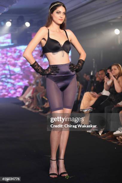 Model walks the runway at the Triumph International show during India Intimate Fashion Week 2017 at Hotel Leela on March 18, 2017 in Mumbai, India.