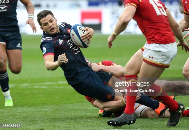 Brice Dulin of France in action during the RBS 6 Nations rugby match between France and Wales at Stade de France on March 18, 2017 in Saint-Denis...