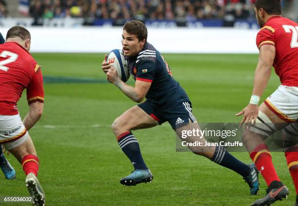 Antoine Dupont of France in action during the RBS 6 Nations rugby match between France and Wales at Stade de France on March 18, 2017 in Saint-Denis...