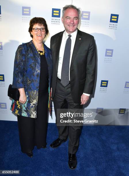 Senator Tim Kaine and Anne Holton arrives at the Human Rights Campaign's 2017 Los Angeles Gala Dinner at JW Marriott Los Angeles at L.A. LIVE on...