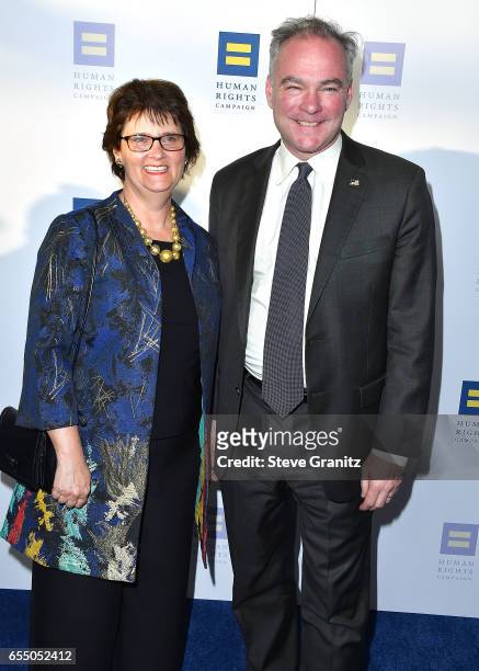 Senator Tim Kaine and Anne Holton arrives at the Human Rights Campaign's 2017 Los Angeles Gala Dinner at JW Marriott Los Angeles at L.A. LIVE on...