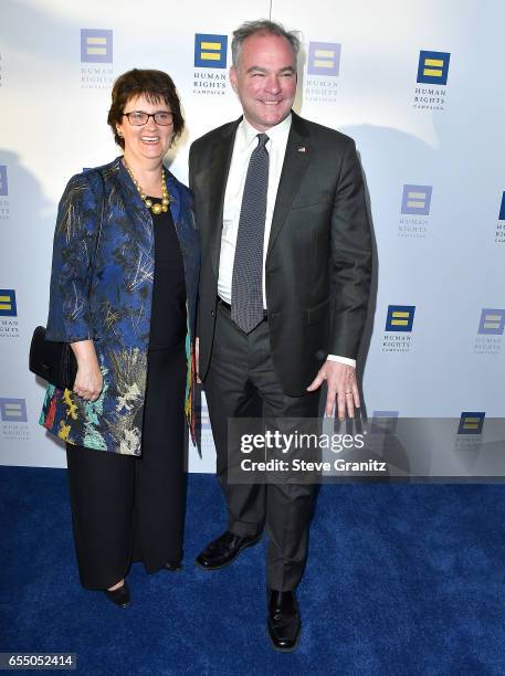 Senator Tim Kaine and Anne Holton arrives at the Human Rights Campaign's 2017 Los Angeles Gala Dinner at JW Marriott Los Angeles at L.A. LIVE on...