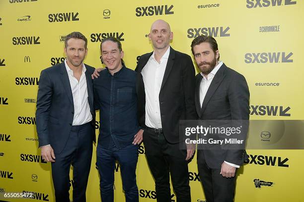 Ryan Reynolds, Daniel Espinosa, Jon Ekstrand and Jake Gyllenhaal attends the premiere of "Life" at the Zach Scott Theater during South By Southwest...