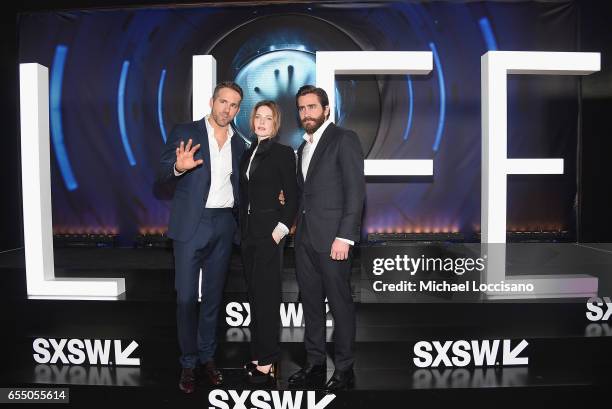 Actors Ryan Reynolds, Rebecca Ferguson and Jake Gyllenhaal attend the "Life" premiere during 2017 SXSW Conference and Festivals at the ZACH Theatre...