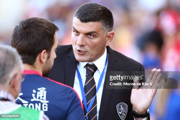 John Aloisi of Brisbane Roar reacts after the round 23 A-League match between Adelaide United and the Brisbane Roar at Coopers Stadium on March 19,...