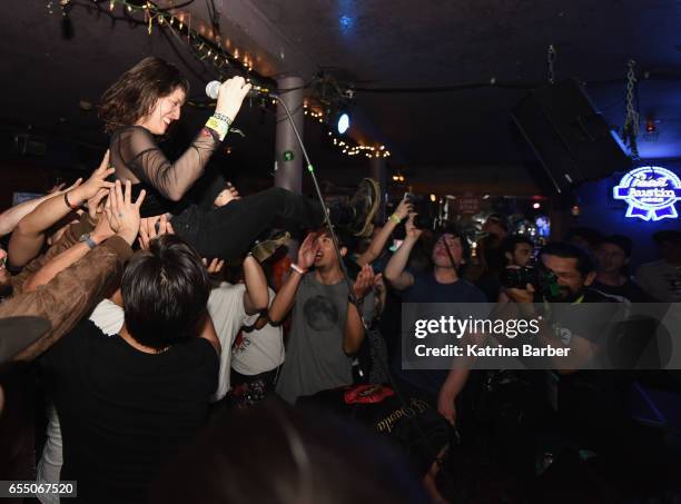 Lola Pistola performs with AJ Davila onstage at Burgermania during 2017 SXSW Conference and Festivals at Hotel Vegas at Volstead on March 18, 2017 in...