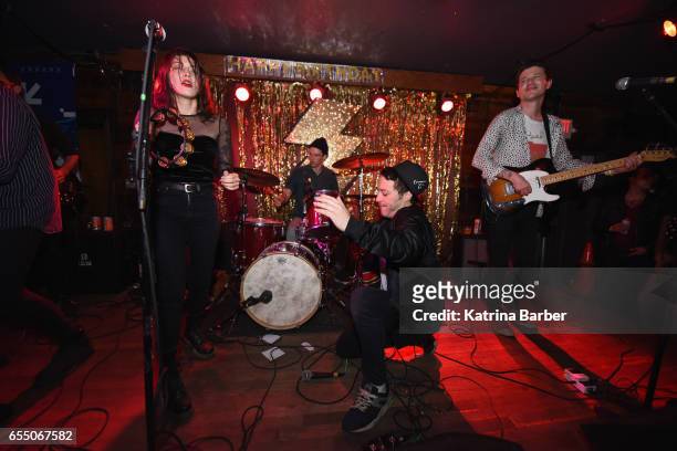 Lola Pistola performs with AJ Davila onstage at Burgermania during 2017 SXSW Conference and Festivals at Hotel Vegas at Volstead on March 18, 2017 in...