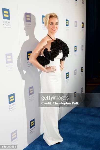 Singer Katy Perry arrives to The Human Rights Campaign 2017 Los Angeles Gala Dinner at JW Marriott Los Angeles at L.A. LIVE on March 18, 2017 in Los...