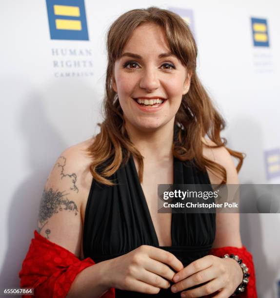 Actor Lena Dunham at The Human Rights Campaign 2017 Los Angeles Gala Dinner at JW Marriott Los Angeles at L.A. LIVE on March 18, 2017 in Los Angeles,...