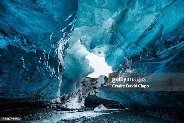 ice caves in the vatnajokull glacier in iceland - iceland stock-fotos und bilder