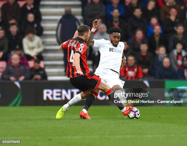 Bournemouth's Dan Gosling battles with Swansea City's Leroy Fer during the Premier League match between AFC Bournemouth and Swansea City at Vitality...