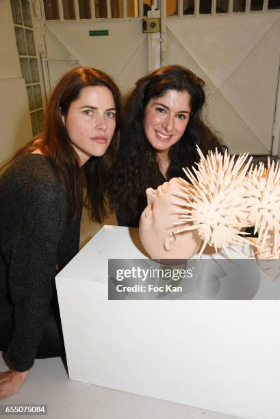 Actress /model Zoe Duchesne and visual artist Sarah Trouche during the 'Faccia A Faccia' Sarah Trouche performance exhibition at Galerie Vanessa...