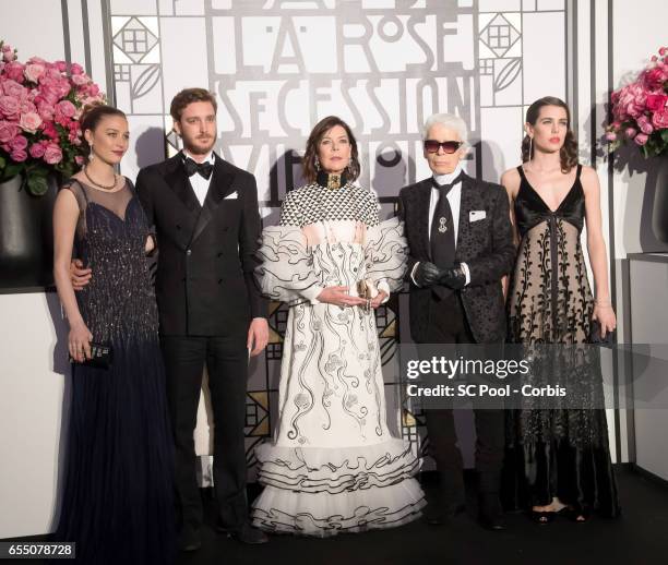 Pierre Casiraghi, Beatrice Casiraghi, Princess Caroline of Hanover, Karl Lagerfeld and Charlotte Casiraghi attend the Rose Ball 2017 Secession...