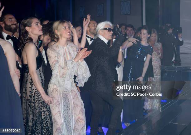 Charlotte Casiraghi, Mona Walravens and Karl Lagerfeld during the Rose Ball 2017 To Benefit The Princess Grace Foundation at Sporting Monte-Carlo on...
