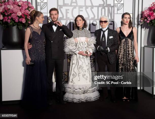 Pierre Casiraghi, Beatrice Casiraghi, Princess Caroline of Hanover, Karl Lagerfeld and Charlotte Casiraghi attend the Rose Ball 2017 Secession...