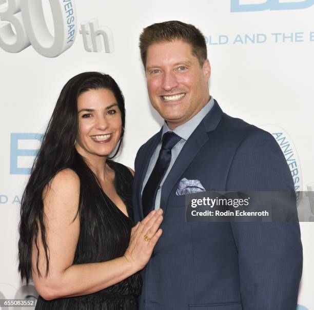 Michele Vega and Sean Kanan attend CBS's "The Bold and The Beautiful" 30th Anniversary Party at Clifton's Cafeteria on March 18, 2017 in Los Angeles,...