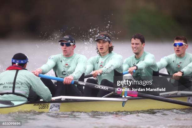 Cox Hugo Ramambason, Henry Meek, Lance Tredell, Patrick Eble and Aleksander Malowany of CUBC race against the Italian National boat during the 2017...