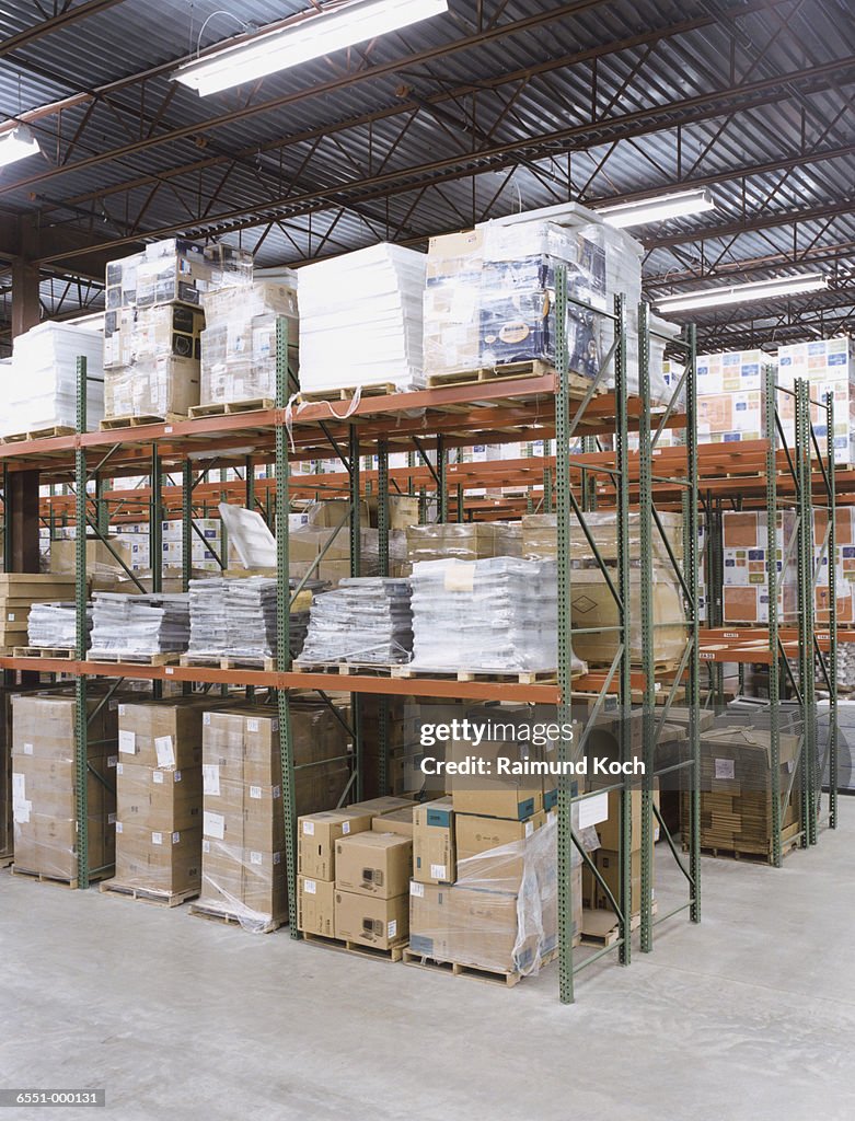 Boxes Stacked in Warehouse