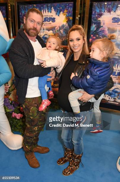 Lee Stafford and Jessica-Jane Stafford attend the Gala Screening of "Smurfs: The Lost Village" at Cineworld Leicester Square on March 19, 2017 in...