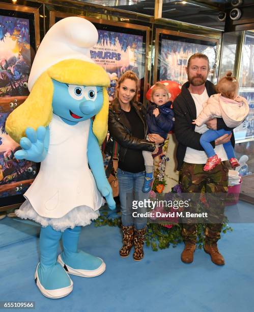 Jessica-Jane Stafford and Lee Stafford attend the Gala Screening of "Smurfs: The Lost Village" at Cineworld Leicester Square on March 19, 2017 in...