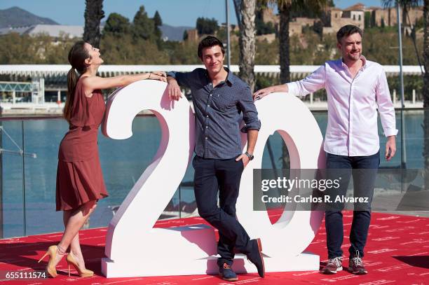 Spanish actress Maria Pedraza , director Esteban Crespo and actor Pol Monen attend 'Amar' photocall during the 20th Malaga Film Festival on March 19,...