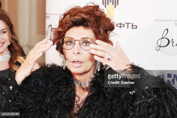Italian actress Sophia Loren attends presentation BraVo international music awards at the Bolshoi Theatre on March 18, 2017 in Moscow, Russia.