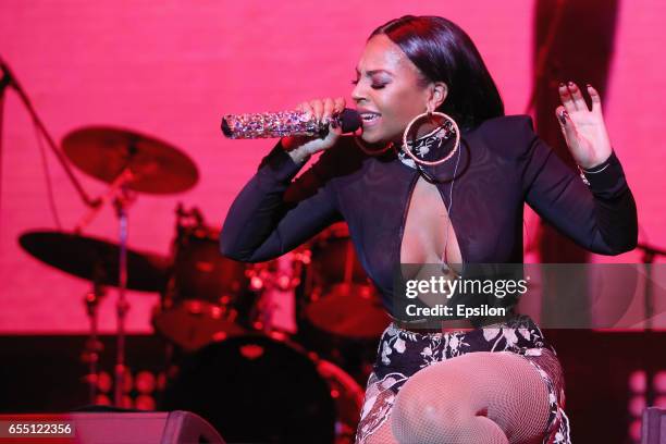 American singer Ashanti performs at afterparty of presentation BraVo international music awards at the 'Mir' Banquet room on March 18, 2017 in...