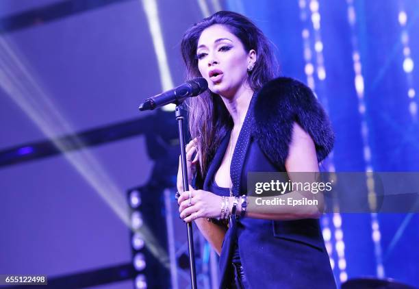 American singer Nicole Scherzinger performs at afterparty of presentation BraVo international music awards at the 'Mir' Banquet room on March 18,...