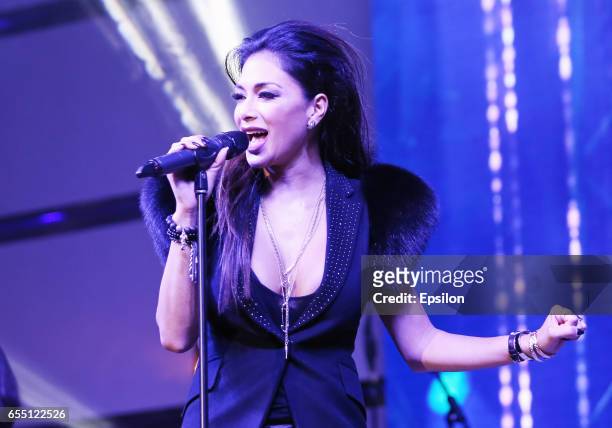 American singer Nicole Scherzinger performs at afterparty of presentation BraVo international music awards at the 'Mir' Banquet room on March 18,...