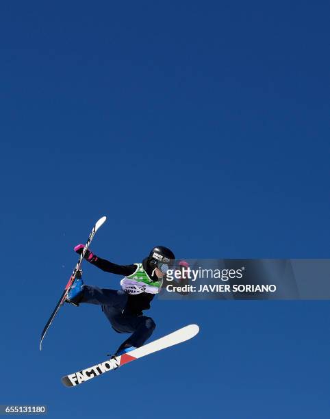 Swiss freestyler Sarah Hoefflin competes during the women's SlopeStyle finals at the FIS Snowboard and Freestyle Ski World Championships 2017 in...