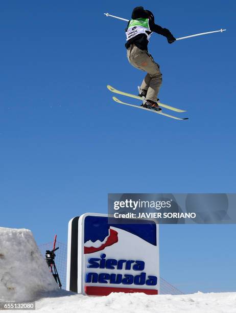 Swiss freestyler Mathilde Gremaud competes during the women's SlopeStyle finals at the FIS Snowboard and Freestyle Ski World Championships 2017 in...