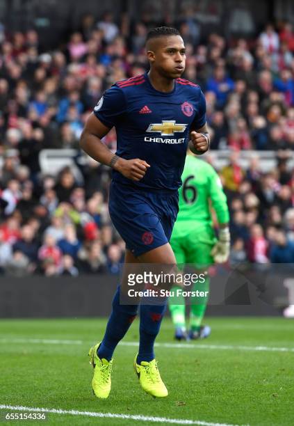 Antonio Valencia of Manchester United celebrates scoring his sides third goal during the Premier League match between Middlesbrough and Manchester...