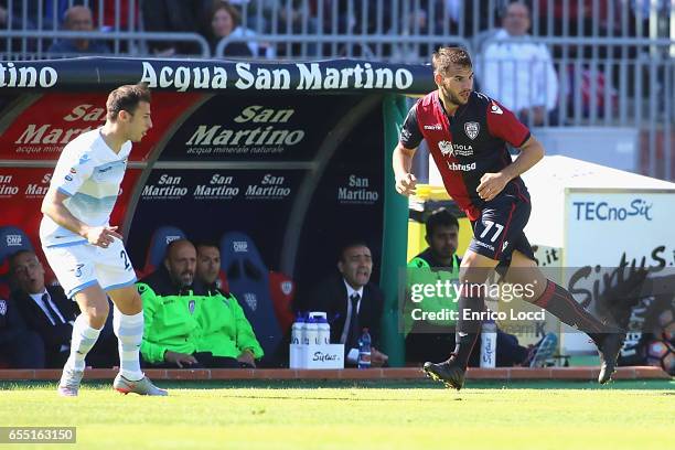 Panagiotis Tachtsidis of Cagliari in action during the Serie A match between Cagliari Calcio and SS Lazio at Stadio Sant'Elia on March 19, 2017 in...