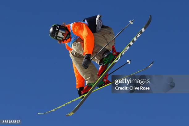 An athlete competes in the Men's Slopestyle final during day twelve of the FIS Freestyle Ski & Snowboard World Championships 2017 on March 19, 2017...