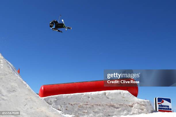 An athlete competes in the Men's Slopestyle final during day twelve of the FIS Freestyle Ski & Snowboard World Championships 2017 on March 19, 2017...