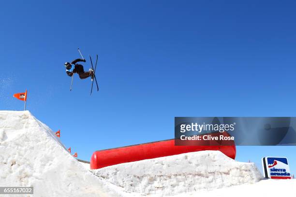 An athlete competes in the Men's Slopestyle final during day twelve of the FIS Freestyle Ski & Snowboard World Championships 2017 on March 19, 2017...