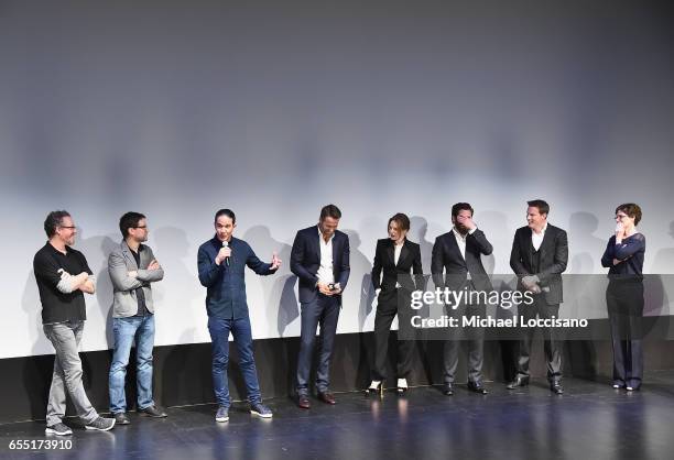 Writers Paul Wernick and Rhett Reese, Director Daniel Espinosa, actors Ryan Reynolds, Rebecca Ferguson and Jake Gyllenhaal, and producers David...