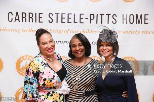 Actress Chrystale Wilson, DeEtta West and Victoria Rowell attend Carrie Steele-Pitts Home "High Tea" luncheon at Four Seasons Atlanta on March 18,...