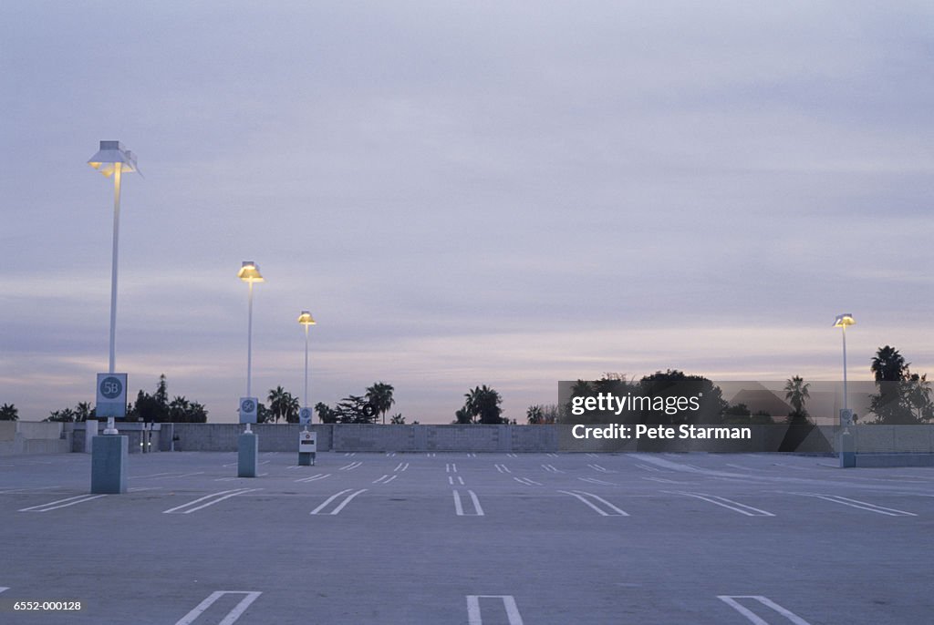 Empty Parking Lot at Dusk