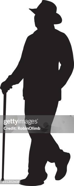 man walking with cane silhouette. - one senior man only stock illustrations