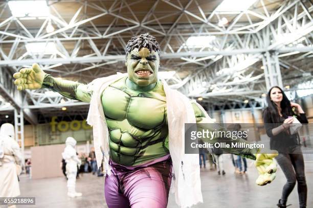 Csplayer as The Hulk during the MCM Birmingham Comic Con at NEC Arena on March 19, 2017 in Birmingham, England.