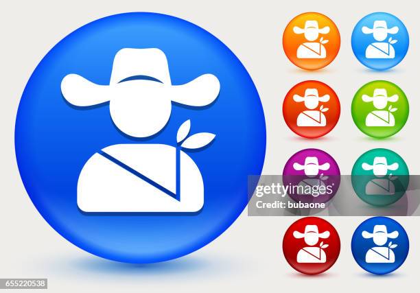 coffee farmer icon on shiny color circle buttons - coffee farmer stock illustrations